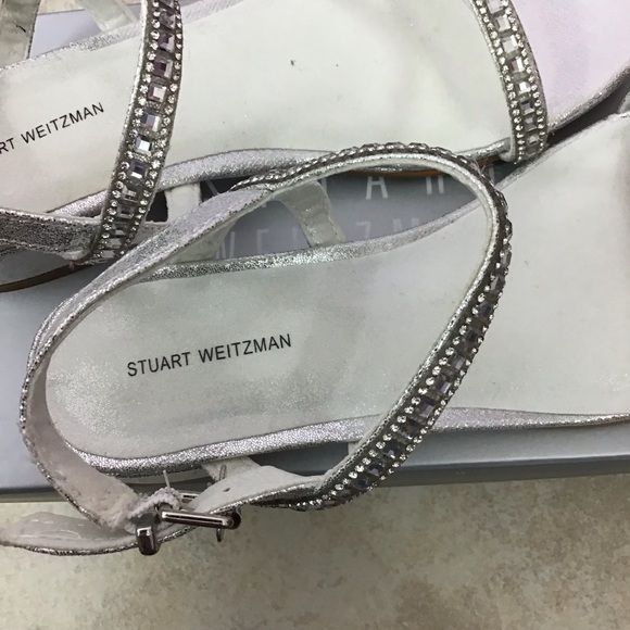 Stuart Weitzman Penelope Four Stones Girls size 4 silver sandals. NWOT. - Picture 6 of 7